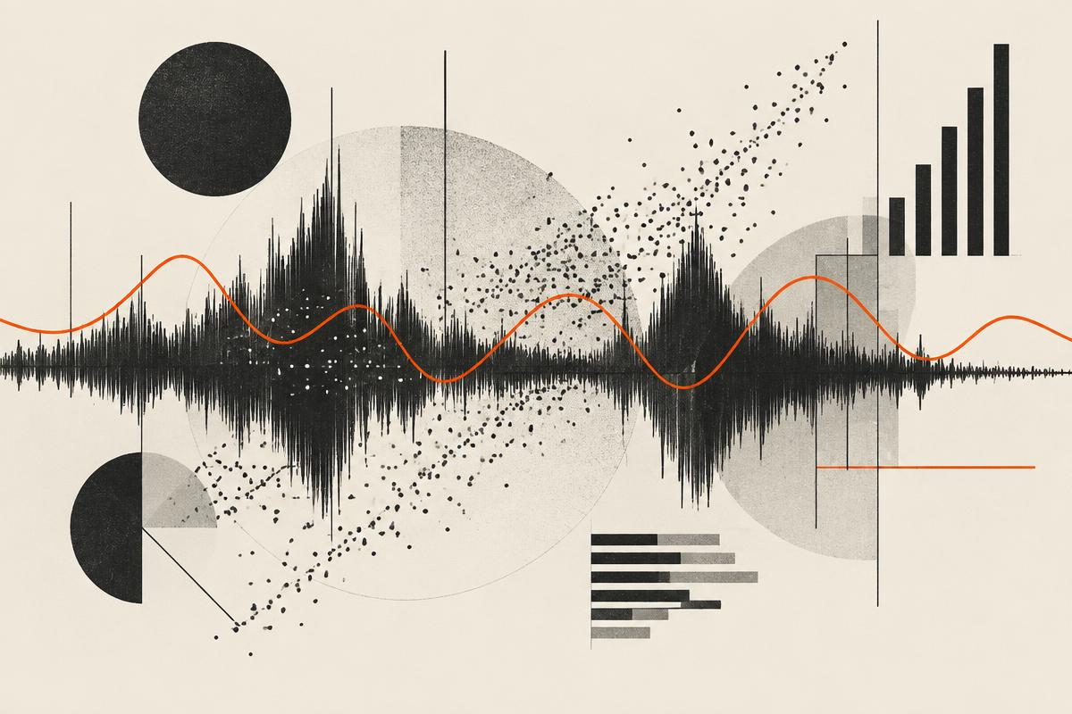 Audio waveform layered with statistical charts